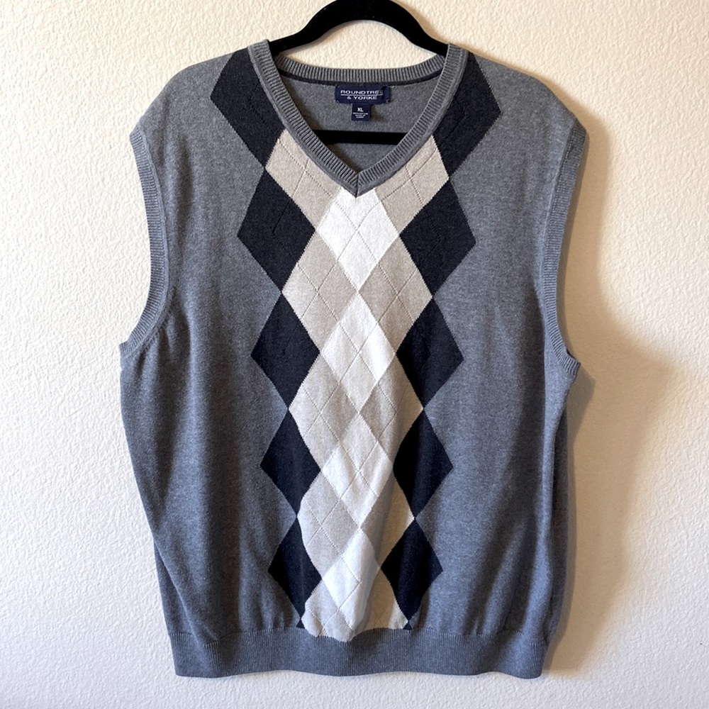 ROUND TREE & YORKE 100% Cotton Argyle Sweater Vest Size XL